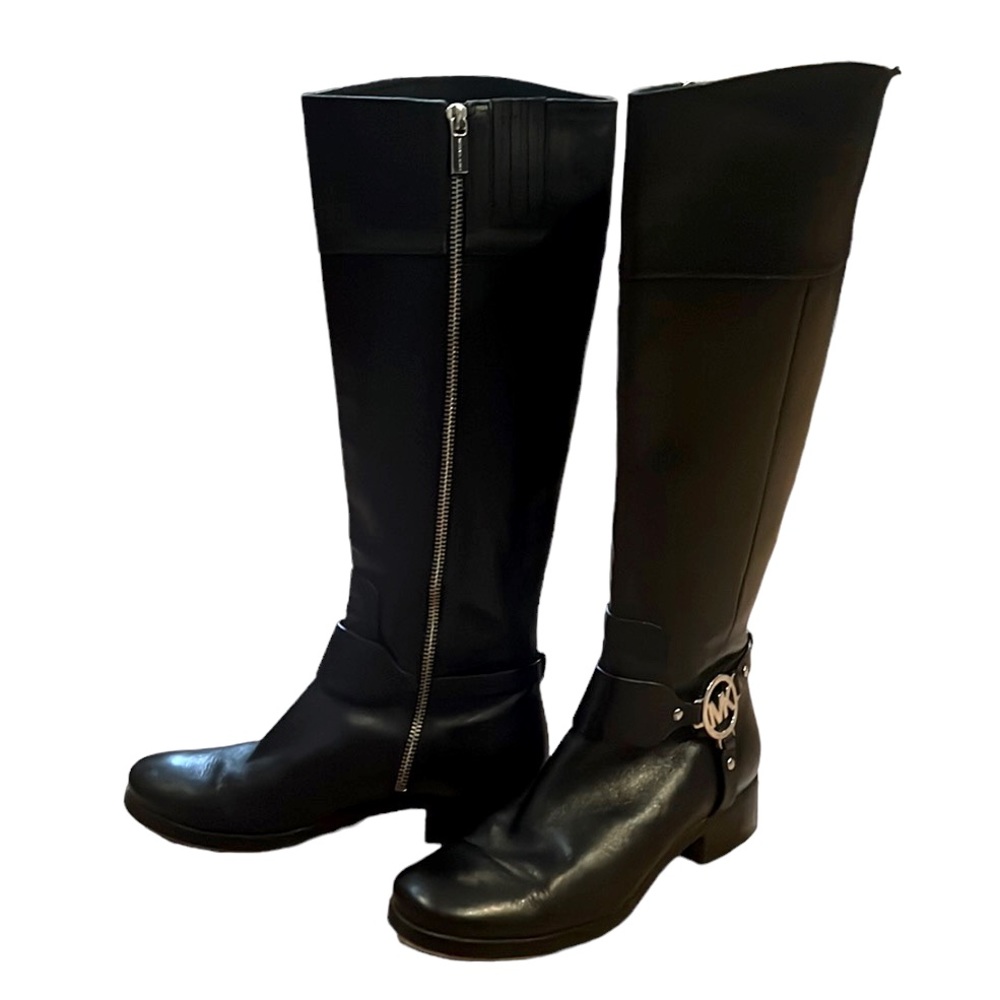 MICHAEL MICHAEL KORS FULTON HARNESS LEATHER KNEE HIGH BOOTS BLACK SIZE 6.5